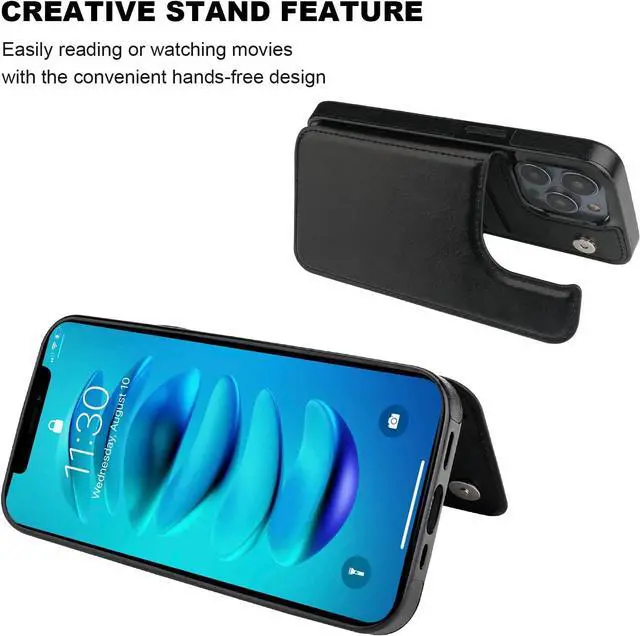 Alt view image 5 of 7 - Compatible with iPhone 14 Pro Max Wallet Case with Card Holder, PU Leather Kickstand Card Slots Case, Double Magnetic Clasp and Durable Shockproof Cover 6.7 Inch (Black)