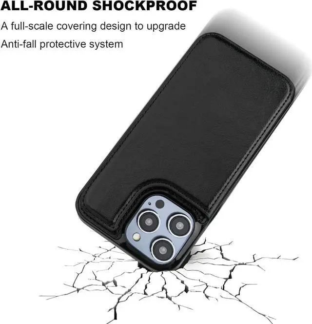 Alt view image 6 of 7 - Compatible with iPhone 14 Pro Max Wallet Case with Card Holder, PU Leather Kickstand Card Slots Case, Double Magnetic Clasp and Durable Shockproof Cover 6.7 Inch (Black)