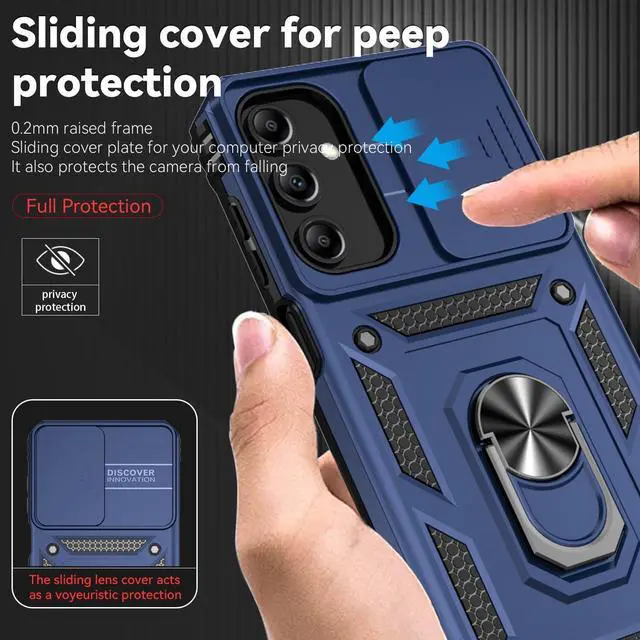 Alt view image 3 of 7 - for Samsung Galaxy A15 5G Case with Camera Lens Cover HD Screen Protector, Dual Layer Military-Grade Drop Tested Magnetic Ring Holder Kickstand Protective Phone Case for Samsung Galaxy A15 5G (Navy)