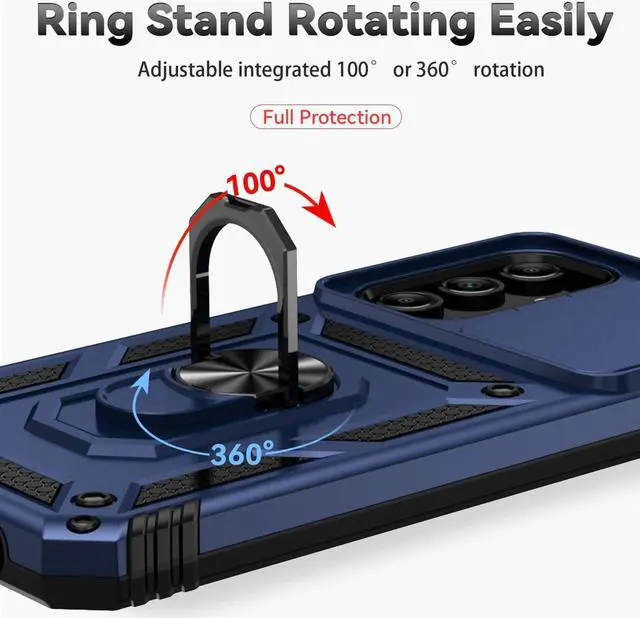 Alt view image 5 of 7 - for Samsung Galaxy A15 5G Case with Camera Lens Cover HD Screen Protector, Dual Layer Military-Grade Drop Tested Magnetic Ring Holder Kickstand Protective Phone Case for Samsung Galaxy A15 5G (Navy)