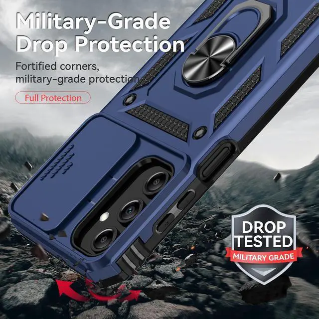 Alt view image 4 of 7 - for Samsung Galaxy A15 5G Case with Camera Lens Cover HD Screen Protector, Dual Layer Military-Grade Drop Tested Magnetic Ring Holder Kickstand Protective Phone Case for Samsung Galaxy A15 5G (Navy)