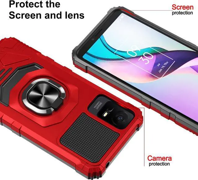 Alt view image 3 of 7 - for TCL ION X/TCL ION V/TCL 40Z T607DL Case with Tempered Glass Screen Protector,Military Grade Heavy Duty Shockproof Protective Cover,with Ring Kickstand Full-Body Protective (Red)