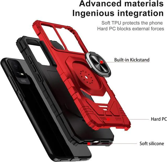 Alt view image 4 of 7 - for TCL ION X/TCL ION V/TCL 40Z T607DL Case with Tempered Glass Screen Protector,Military Grade Heavy Duty Shockproof Protective Cover,with Ring Kickstand Full-Body Protective (Red)