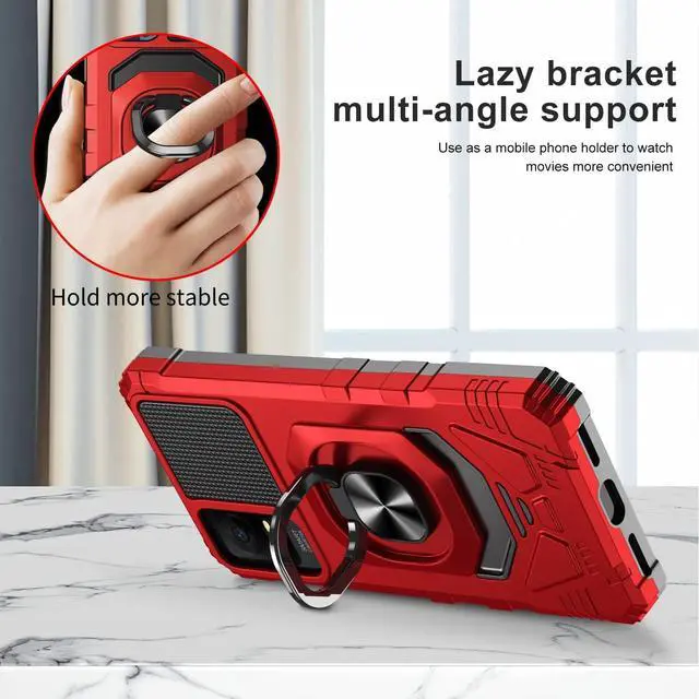 Alt view image 6 of 7 - for TCL ION X/TCL ION V/TCL 40Z T607DL Case with Tempered Glass Screen Protector,Military Grade Heavy Duty Shockproof Protective Cover,with Ring Kickstand Full-Body Protective (Red)