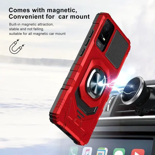 Alt view image 7 of 7 - for TCL ION X/TCL ION V/TCL 40Z T607DL Case with Tempered Glass Screen Protector,Military Grade Heavy Duty Shockproof Protective Cover,with Ring Kickstand Full-Body Protective (Red)