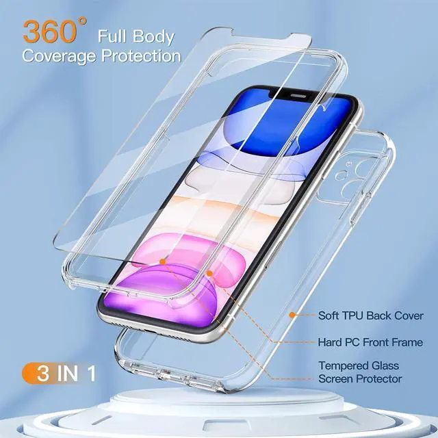 Alt view image 3 of 6 - COOLQO Compatible with iPhone 11 Case, and [2 x Tempered Glass Screen Protector] for Clear 360 Full Body Coverage Hard PC+Soft Silicone TPU 3in1 Shockproof Protective Phone Cover