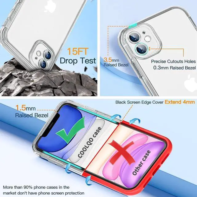 Alt view image 4 of 6 - COOLQO Compatible with iPhone 11 Case, and [2 x Tempered Glass Screen Protector] for Clear 360 Full Body Coverage Hard PC+Soft Silicone TPU 3in1 Shockproof Protective Phone Cover