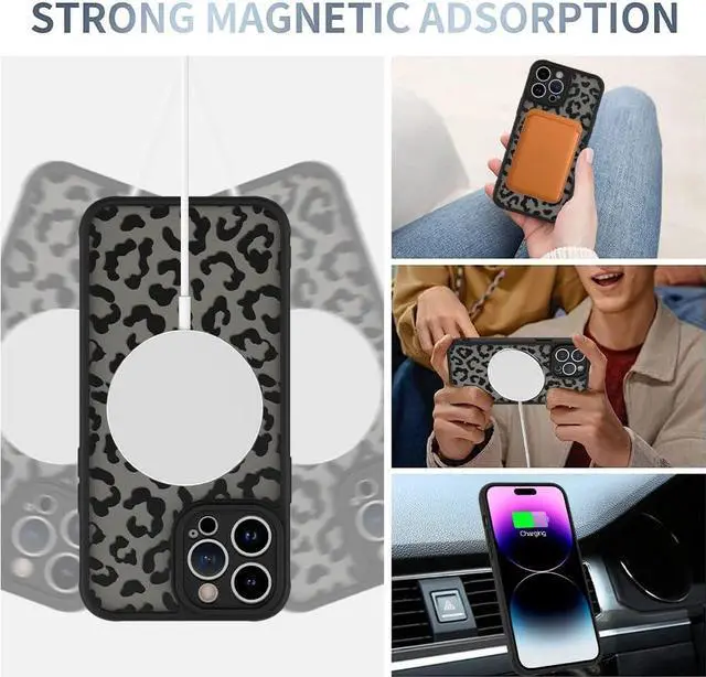 Alt view image 3 of 7 - Case for iPhone 14 Pro Max [Compatible with MagSafe] Black Leopard Pattern Design Case for Women Girls Men Soft TPU Bumper Hard PC Back Anti-Fall Shockproof Protective Slim Cover