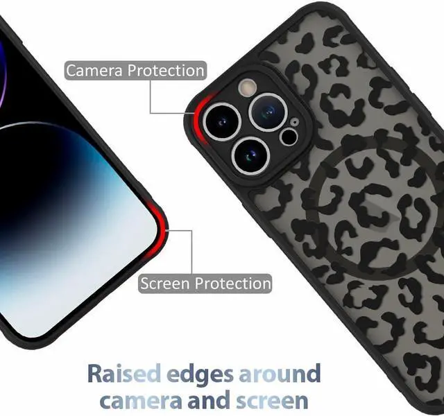Alt view image 2 of 7 - Case for iPhone 14 Pro Max [Compatible with MagSafe] Black Leopard Pattern Design Case for Women Girls Men Soft TPU Bumper Hard PC Back Anti-Fall Shockproof Protective Slim Cover