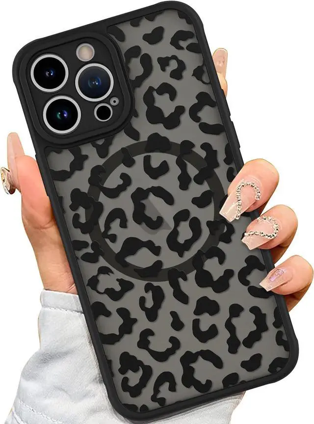Main image of Case for iPhone 14 Pro Max [Compatible with MagSafe] Black Leopard Pattern Design Case for Women Girls Men Soft TPU Bumper Hard PC Back Anti-Fall Shockproof Protective Slim Cover