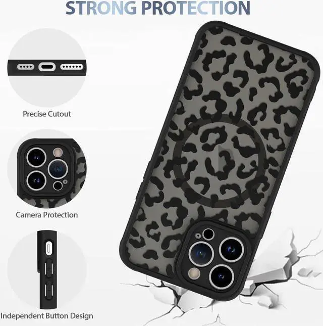 Alt view image 4 of 7 - Case for iPhone 14 Pro Max [Compatible with MagSafe] Black Leopard Pattern Design Case for Women Girls Men Soft TPU Bumper Hard PC Back Anti-Fall Shockproof Protective Slim Cover