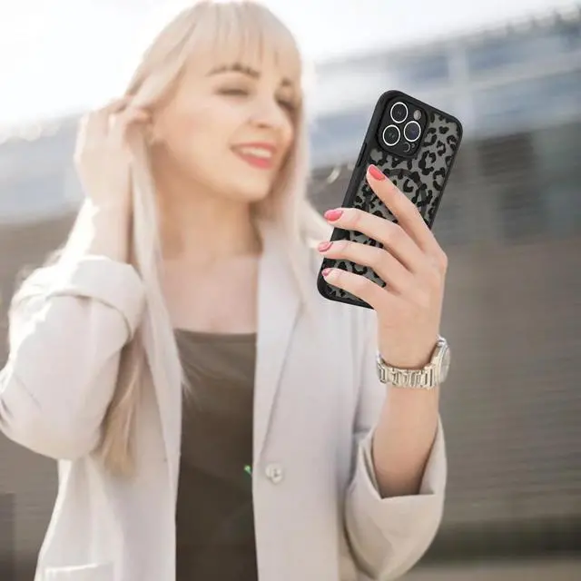 Alt view image 6 of 7 - Case for iPhone 14 Pro Max [Compatible with MagSafe] Black Leopard Pattern Design Case for Women Girls Men Soft TPU Bumper Hard PC Back Anti-Fall Shockproof Protective Slim Cover