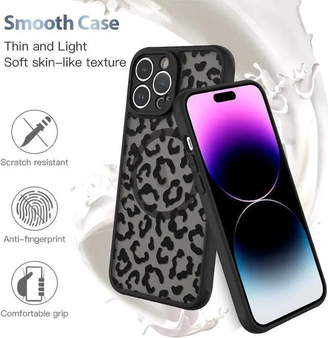 Alt view image 5 of 7 - Case for iPhone 14 Pro Max [Compatible with MagSafe] Black Leopard Pattern Design Case for Women Girls Men Soft TPU Bumper Hard PC Back Anti-Fall Shockproof Protective Slim Cover