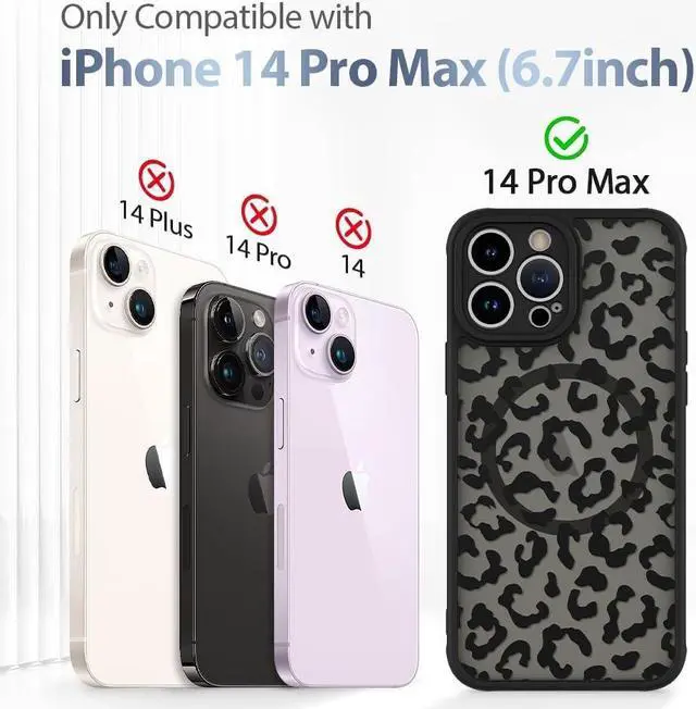 Alt view image 7 of 7 - Case for iPhone 14 Pro Max [Compatible with MagSafe] Black Leopard Pattern Design Case for Women Girls Men Soft TPU Bumper Hard PC Back Anti-Fall Shockproof Protective Slim Cover