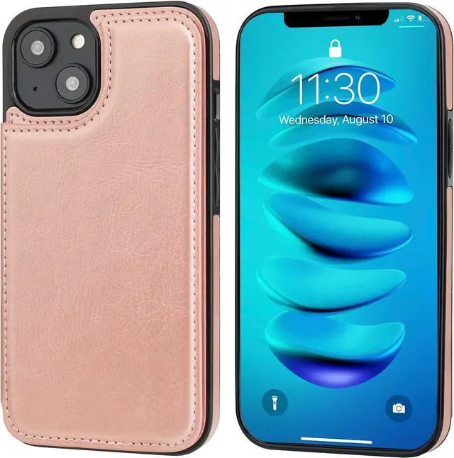 Alt view image 3 of 7 - ONETOP Compatible with iPhone 14 Wallet Case with Card Holder, PU Leather Kickstand Card Slots Case, Double Magnetic Clasp and Durable Shockproof Cover 6.1 Inch (Rose Gold)