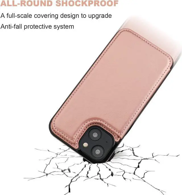 Alt view image 6 of 7 - ONETOP Compatible with iPhone 14 Wallet Case with Card Holder, PU Leather Kickstand Card Slots Case, Double Magnetic Clasp and Durable Shockproof Cover 6.1 Inch (Rose Gold)