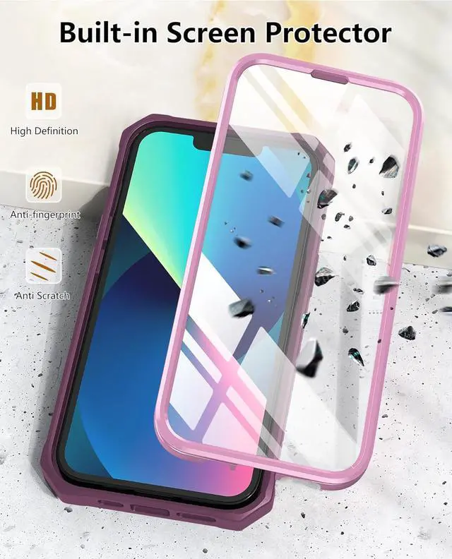 Alt view image 3 of 7 - for iPhone 13 Case Protective Cover: iPhone 14 case Heavy Duty Military Grade Hard Protection Shock Proof Grip | Durable Dual-layer Design iPhone 13-14 Phone Case with Built-in Kickstand(Pink Rose)