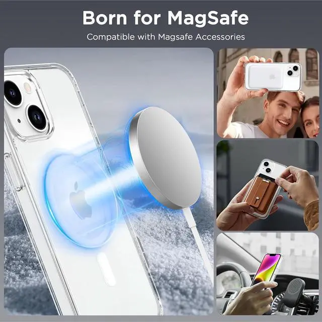 Alt view image 4 of 7 - CACOE Magnetic Case for iPhone 13 & iPhone 14 6.1 inch-Compatible with MagSafe & Magnetic Car Phone Mount,Not Yellowing Anti-Scratch (Clear)