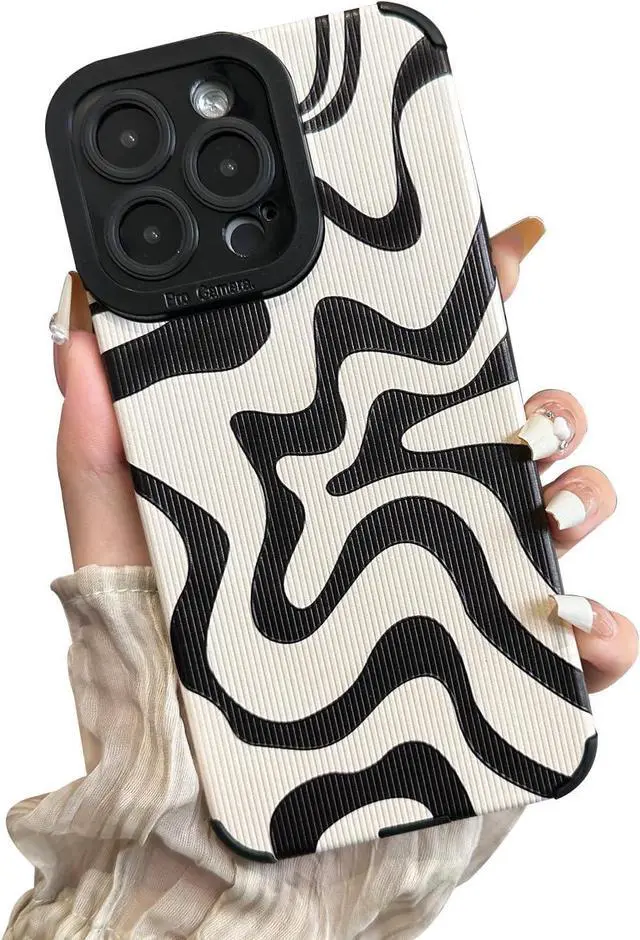 Main image of Designed for iPhone 13 Pro Phone Case, Soft PU Leather TPU and Cute Art Wavy Painted for Women Girls, Slim Protective Shockproof Compatible with iPhone Case (Beige, iPhone 13 Pro)