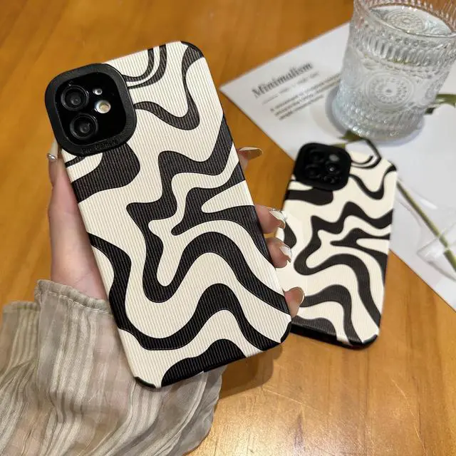 Alt view image 5 of 7 - Designed for iPhone 13 Pro Phone Case, Soft PU Leather TPU and Cute Art Wavy Painted for Women Girls, Slim Protective Shockproof Compatible with iPhone Case (Beige, iPhone 13 Pro)