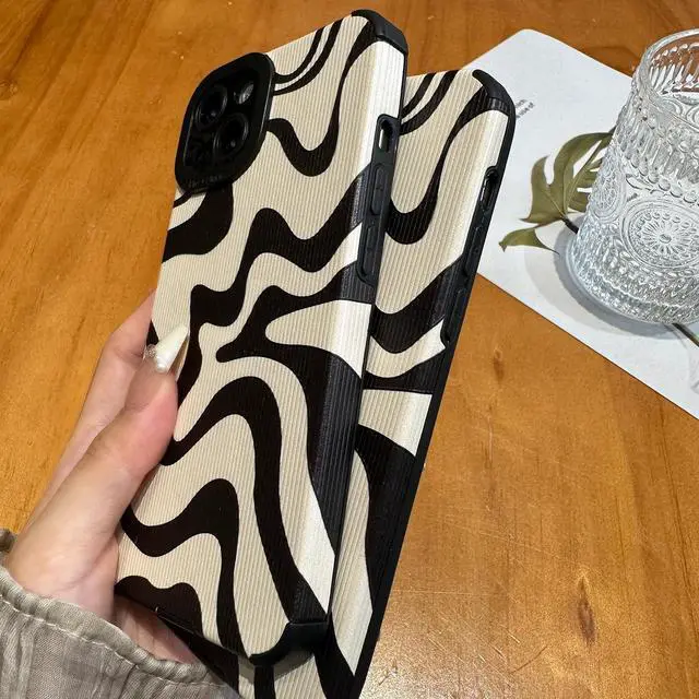 Alt view image 7 of 7 - Designed for iPhone 13 Pro Phone Case, Soft PU Leather TPU and Cute Art Wavy Painted for Women Girls, Slim Protective Shockproof Compatible with iPhone Case (Beige, iPhone 13 Pro)