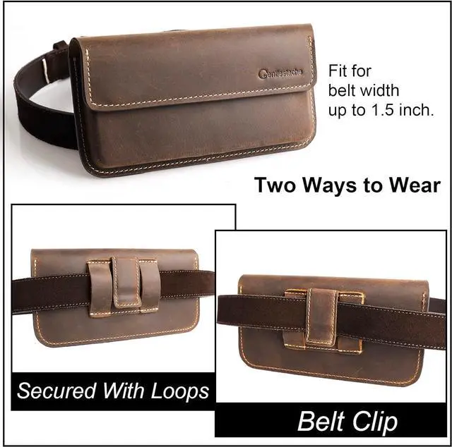 Alt view image 4 of 6 - X-Large Leather Phone Holster for iPhone 14 Pro Max, Horizontal Cell Phone Case for Galaxy S23 Ultra S23 Plus, Phone Belt Holder with Belt Clip for Phone with Protective Case