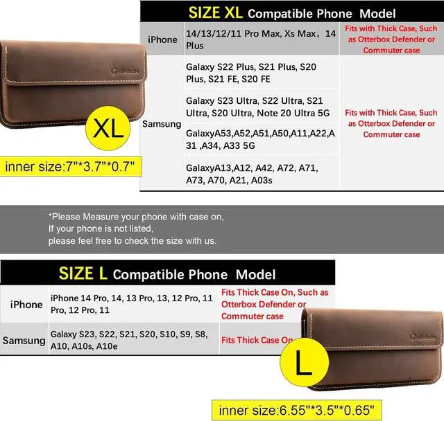 Alt view image 5 of 6 - X-Large Leather Phone Holster for iPhone 14 Pro Max, Horizontal Cell Phone Case for Galaxy S23 Ultra S23 Plus, Phone Belt Holder with Belt Clip for Phone with Protective Case