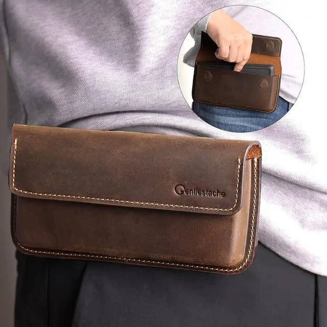 Alt view image 2 of 6 - X-Large Leather Phone Holster for iPhone 14 Pro Max, Horizontal Cell Phone Case for Galaxy S23 Ultra S23 Plus, Phone Belt Holder with Belt Clip for Phone with Protective Case
