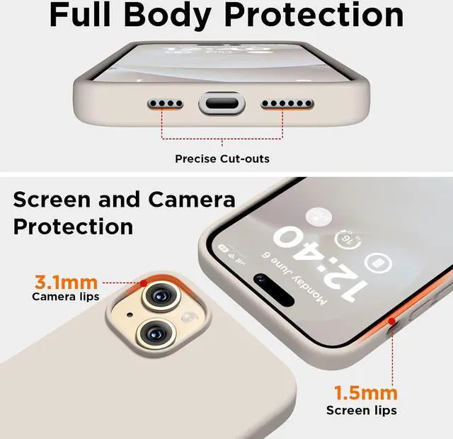 Alt view image 3 of 7 - Silicone Case for iPhone 15 Plus, Full Body Shockproof Protective Cove, Soft Anti-Scratch Microfiber Lining, Ultra-Thin Slim Cover Phone Case for iPhone 15 Plus 6.7", Stone