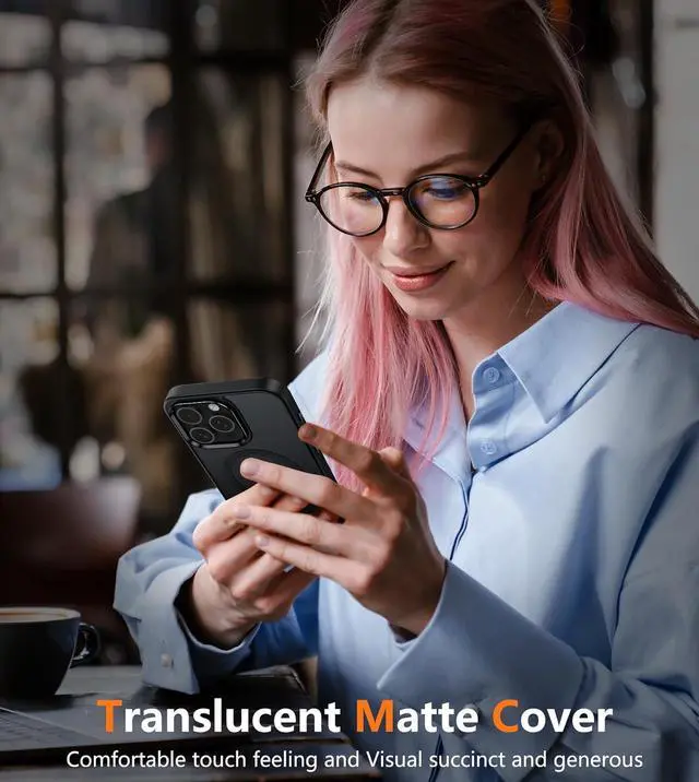 Alt view image 7 of 7 - for iPhone 15 Pro-Max Case: Strong Magnetic Phone Case with Screen Protector | Camera Protector Translucent Matte Slim Shockproof Military-Grade Drop Protection Phone Cover (Black)