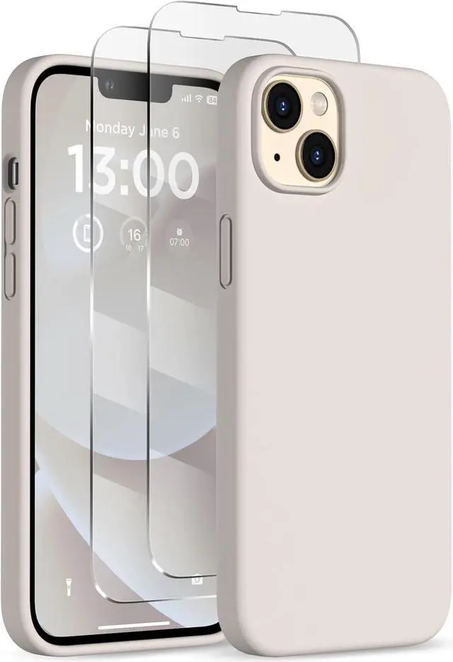 Main image of for iPhone 13 Phone Case with [2X Screen Protectors], Liquid Silicone Shockproof Protective with Soft Anti-Scratch Microfiber Lining Slim Thin Case for iPhone 13 6.1 inch, Stone