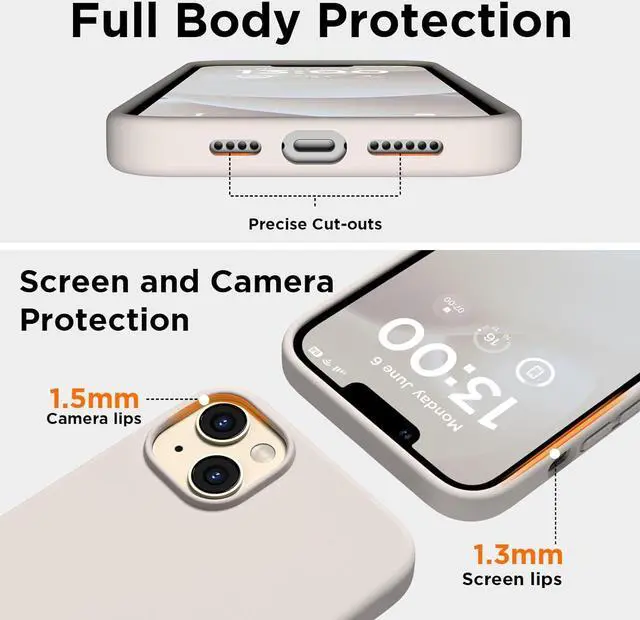 Alt view image 3 of 7 - for iPhone 13 Phone Case with [2X Screen Protectors], Liquid Silicone Shockproof Protective with Soft Anti-Scratch Microfiber Lining Slim Thin Case for iPhone 13 6.1 inch, Stone