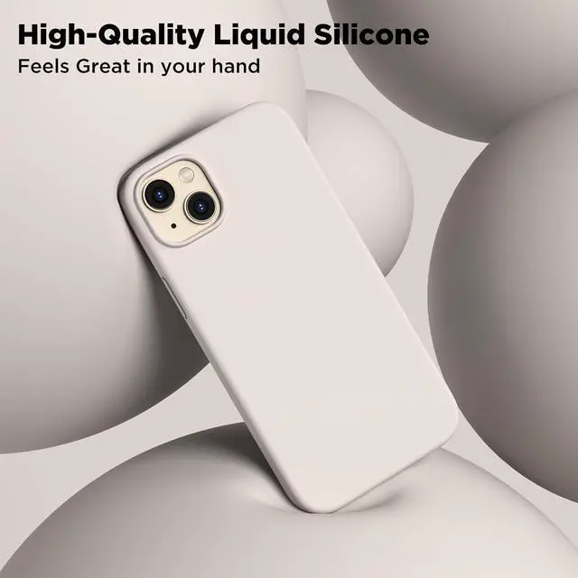 Alt view image 4 of 7 - for iPhone 13 Phone Case with [2X Screen Protectors], Liquid Silicone Shockproof Protective with Soft Anti-Scratch Microfiber Lining Slim Thin Case for iPhone 13 6.1 inch, Stone