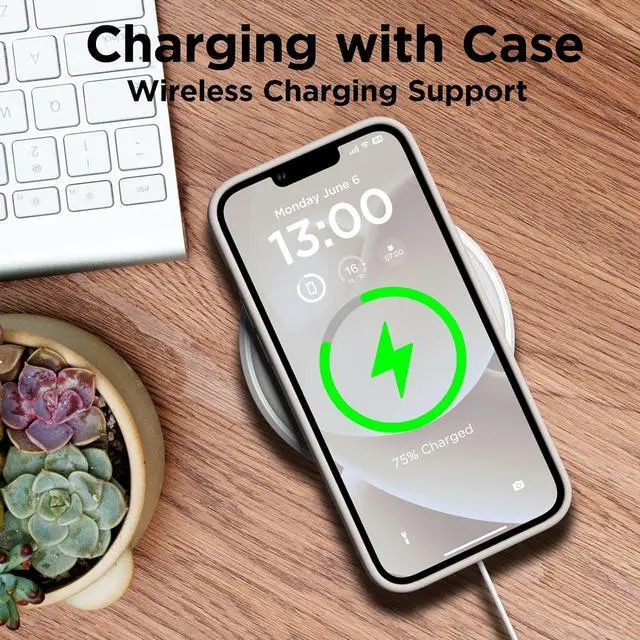 Alt view image 5 of 7 - for iPhone 13 Phone Case with [2X Screen Protectors], Liquid Silicone Shockproof Protective with Soft Anti-Scratch Microfiber Lining Slim Thin Case for iPhone 13 6.1 inch, Stone