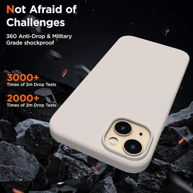 Alt view image 6 of 7 - for iPhone 13 Phone Case with [2X Screen Protectors], Liquid Silicone Shockproof Protective with Soft Anti-Scratch Microfiber Lining Slim Thin Case for iPhone 13 6.1 inch, Stone