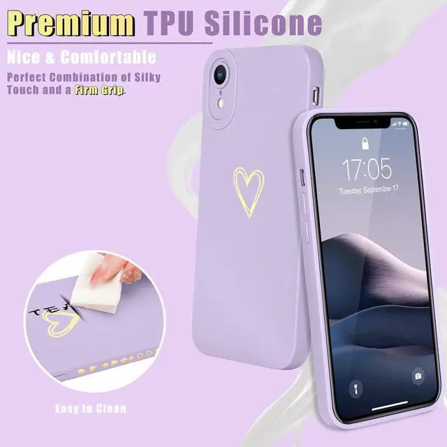 Alt view image 3 of 7 - Teageo Compatible with iPhone Xr Case 6.1 inch for Women Girls, Cute Luxury Love Heart [Soft Anti-Scratch Full Camera Lens Protective Cover] Silicone Girly ShockProof Phone Case for iPhone Xr-Purple