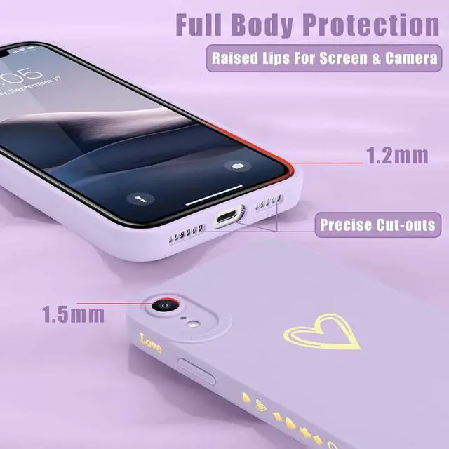 Alt view image 5 of 7 - Teageo Compatible with iPhone Xr Case 6.1 inch for Women Girls, Cute Luxury Love Heart [Soft Anti-Scratch Full Camera Lens Protective Cover] Silicone Girly ShockProof Phone Case for iPhone Xr-Purple