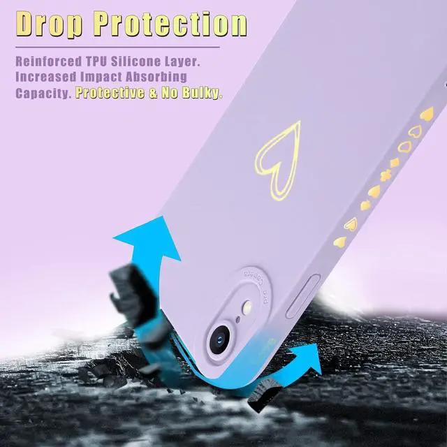Alt view image 6 of 7 - Teageo Compatible with iPhone Xr Case 6.1 inch for Women Girls, Cute Luxury Love Heart [Soft Anti-Scratch Full Camera Lens Protective Cover] Silicone Girly ShockProof Phone Case for iPhone Xr-Purple