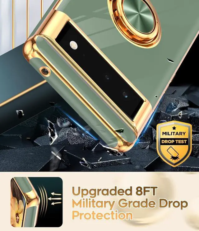 Alt view image 7 of 7 - LeYi for Google Pixel 6 Phone Case: 360° Rotatable Ring Holder Magnetic Kickstand, Plating Rose Gold Edge Protective Google Pixel 6 Case, L-Green