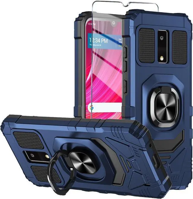 Main image of for BLU View 4 Phone Case with Tempered Glass Screen Protector,Military Grade Heavy Duty Shockproof Protective Cover,with Ring Kickstand Full-Body Protective for BLU View 4 (B135DL) (Navy)