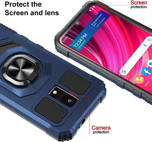 Alt view image 2 of 6 - for BLU View 4 Phone Case with Tempered Glass Screen Protector,Military Grade Heavy Duty Shockproof Protective Cover,with Ring Kickstand Full-Body Protective for BLU View 4 (B135DL) (Navy)