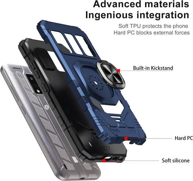 Alt view image 3 of 6 - for BLU View 4 Phone Case with Tempered Glass Screen Protector,Military Grade Heavy Duty Shockproof Protective Cover,with Ring Kickstand Full-Body Protective for BLU View 4 (B135DL) (Navy)