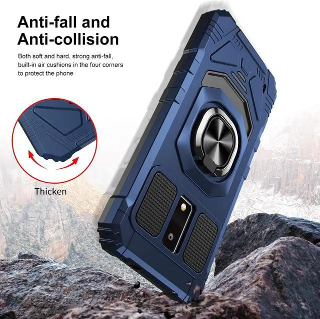 Alt view image 4 of 6 - for BLU View 4 Phone Case with Tempered Glass Screen Protector,Military Grade Heavy Duty Shockproof Protective Cover,with Ring Kickstand Full-Body Protective for BLU View 4 (B135DL) (Navy)