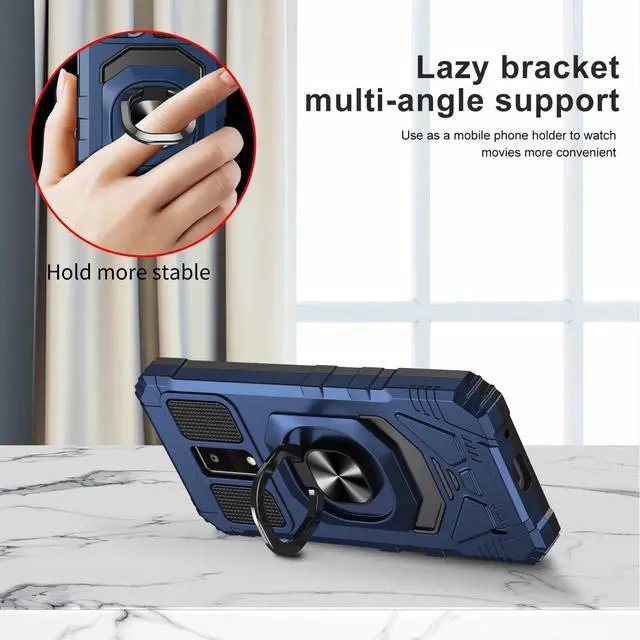 Alt view image 5 of 6 - for BLU View 4 Phone Case with Tempered Glass Screen Protector,Military Grade Heavy Duty Shockproof Protective Cover,with Ring Kickstand Full-Body Protective for BLU View 4 (B135DL) (Navy)
