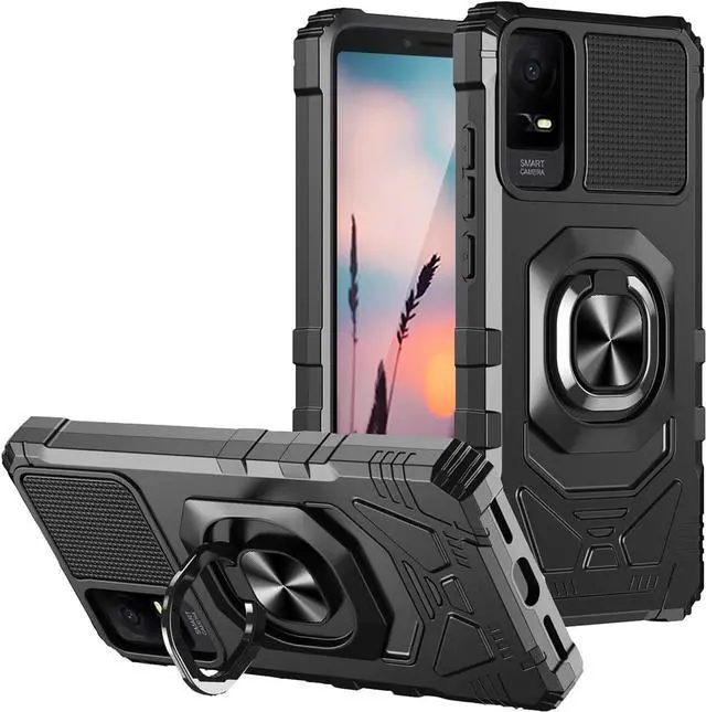 Main image of TJS Compatible for TCL ION X Case, TCL ION V Case, TCL 40 Z Case, Metal Ring Magnetic Support Kickstand Heavy Duty Drop Protection Cover Phone Case (Black)