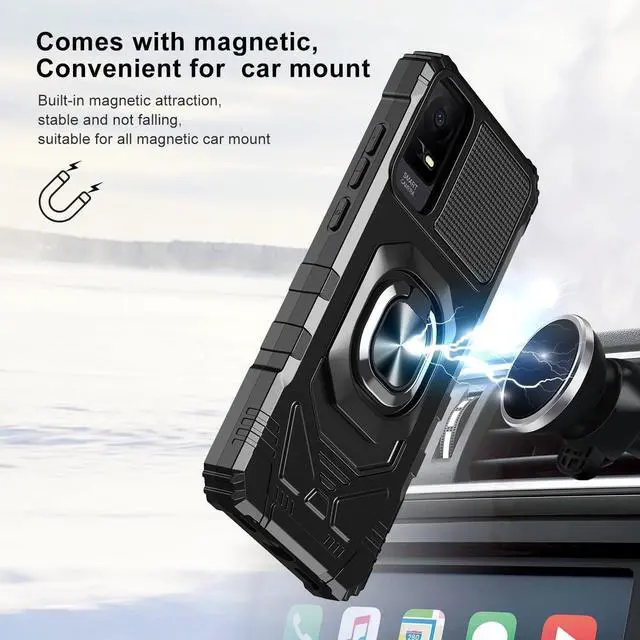 Alt view image 2 of 6 - TJS Compatible for TCL ION X Case, TCL ION V Case, TCL 40 Z Case, Metal Ring Magnetic Support Kickstand Heavy Duty Drop Protection Cover Phone Case (Black)