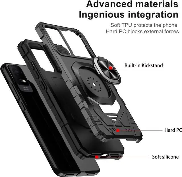 Alt view image 5 of 6 - TJS Compatible for TCL ION X Case, TCL ION V Case, TCL 40 Z Case, Metal Ring Magnetic Support Kickstand Heavy Duty Drop Protection Cover Phone Case (Black)