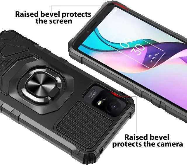 Alt view image 6 of 6 - TJS Compatible for TCL ION X Case, TCL ION V Case, TCL 40 Z Case, Metal Ring Magnetic Support Kickstand Heavy Duty Drop Protection Cover Phone Case (Black)