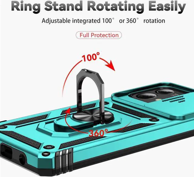 Alt view image 6 of 7 - Cellular Phone Case for Motorola Moto G Stylus 5G 2023, Mint w/ Slide Camera 2nd gen. Military Grade, HD Screen Protector, Magnetic Ring Holder Kickstand, Protective Phone Case