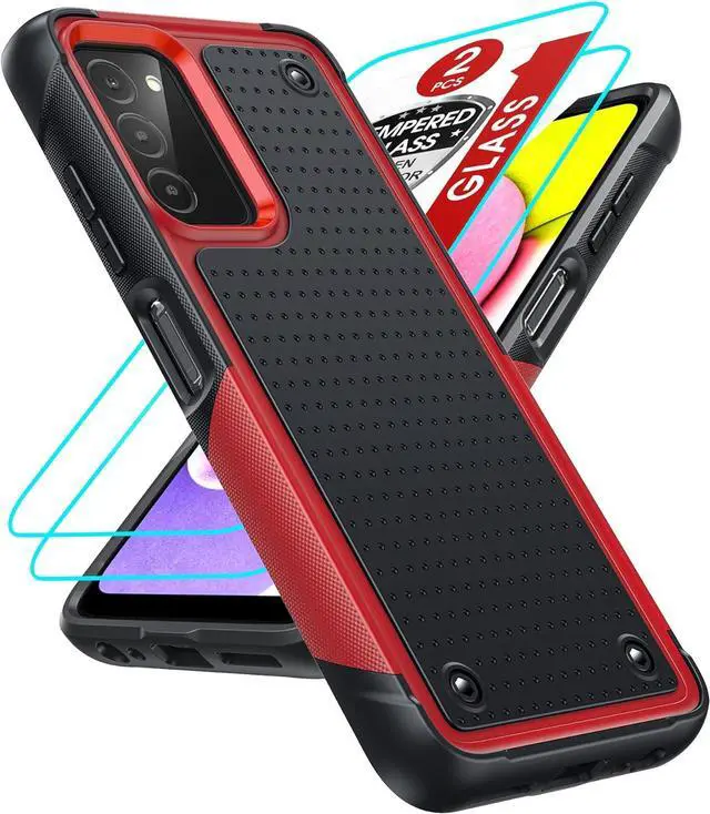 Main image of LeYi for Galaxy A03S Phone Case, Samsung AO3S Phone Case with [2 Pack] Screen Protectors, Shockproof Heavy Duty Dual Layer Protective Hard PC Textured Back & Soft Bumper Case for Samsung A03S, Red